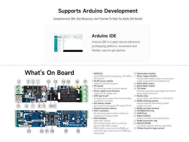 Alt view image 5 of 7 - Industrial 1-Ch ESP32-S3 WiFi Relay Module, Supports RS485/WIFi/Bluetooth Control, Contact Rating of Relay up to 10A 250VAC/30VDC, with Multiple Isolation Protection Circuits, Rail-Mount Case