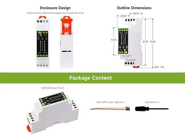 Alt view image 7 of 7 - Industrial 1-Ch ESP32-S3 WiFi Relay Module, Supports RS485/WIFi/Bluetooth Control, Contact Rating of Relay up to 10A 250VAC/30VDC, with Multiple Isolation Protection Circuits, Rail-Mount Case