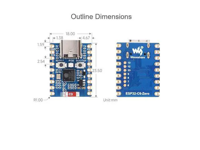 Alt view image 7 of 7 - ESP32 C6 Zero WiFi 6 Development Board Based on ESP32-C6FH4 Dual Processors, up to 160MHz Running Frequency, Integrates 2.4GHz Wi-Fi 6 (802.11 ax/b/g/n) & Bluetooth 5, USB Type-C Port