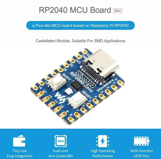 Alt view image 4 of 7 - RP2040-Zero Pico-Like MCU Development Board Based on Raspberry Pi RP2040 Microcontroller Chip, Dual-core Arm Processor, Multi-Function GPIO Pins, USB-C Connector, Tiny Size Easy Integration