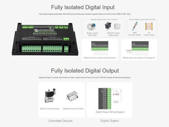 Alt view image 5 of 7 - ESP32-S3 8-Ch Digital Input & Output Controller, Dual-core Processor, Built-in PoE Module, Support WiFi/Bluetooth / RS485 / CAN/ETH Port, etc. Multiple Isolation Protection Circuits