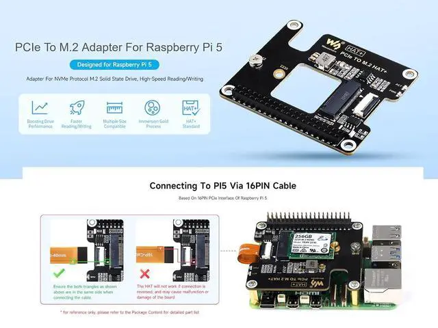 Alt view image 2 of 7 - PCIe to M.2 M Key Adapter for Raspberry Pi 5, Support NVMe Protocol M.2 SSD with 2230/2242 Size, PCI-E×1 Gen2 or Gen3 Mode, Support Booting from SSD for PI5, High-Speed Reading/Writing