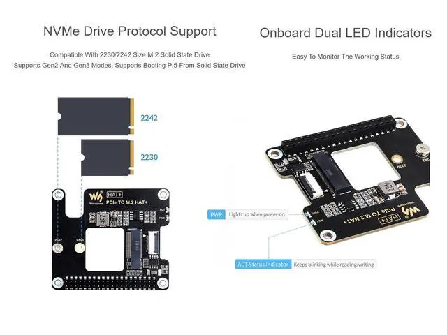 Alt view image 3 of 7 - PCIe to M.2 M Key Adapter for Raspberry Pi 5, Support NVMe Protocol M.2 SSD with 2230/2242 Size, PCI-E×1 Gen2 or Gen3 Mode, Support Booting from SSD for PI5, High-Speed Reading/Writing