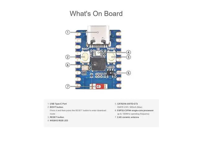 Alt view image 3 of 7 - ESP32-C3 Mini Development Board with Pre-soldered Header, Based on ESP32-C3FN4 Single-core Processor, 160MHz Running Frequency, Support 2.4GHz Wi-Fi (802.11 b/g/n) & Bluetooth 5