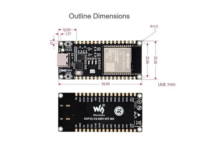 Alt view image 6 of 7 - ESP32-C6 RISC-V Microcontroller Dev Board, Integrated WiFi 6, IEEE 802.15.4 (Zigbee 3.0&Thread) and BLE 5, Adopt ESP32-C6-WROOM-1-NX Series Module, 16M Flash, with Pre-soldered Header