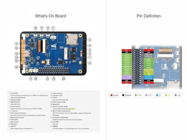 Alt view image 7 of 7 - ESP32-S3 3.5inch LCD Touch Display Development Board, ESP32-S3 with IPS Screen 320×480 Pixel 262K Color, Onboard Camera Interface and Audio Codec, etc., Support AI Speech Interaction