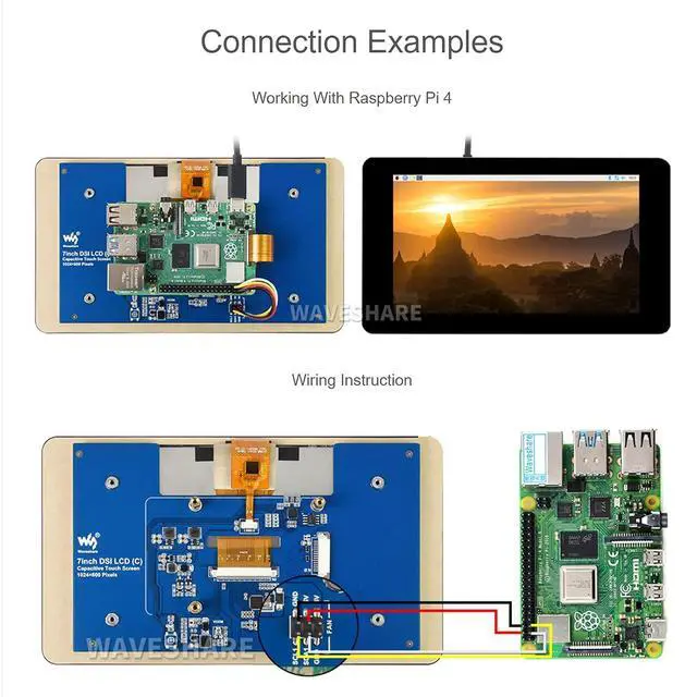 Alt view image 4 of 7 - 7 inch DSI LCD Touch Display for Raspberry Pi 4B/3B+/3A+/CM4/CM3+, 1024×600 IPS Screen Capacitive Touchscreen Supports Raspbian, 5-Points Touch, Driver Required