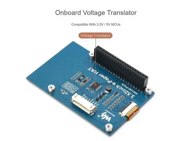 Alt view image 7 of 7 - 3.52inch E-Paper Display HAT, 360x240, SPI Interface, Black/White, 2 Gray Levels, 3.3V/5V, Raspberry Pi/STM32/Arduino Compatible