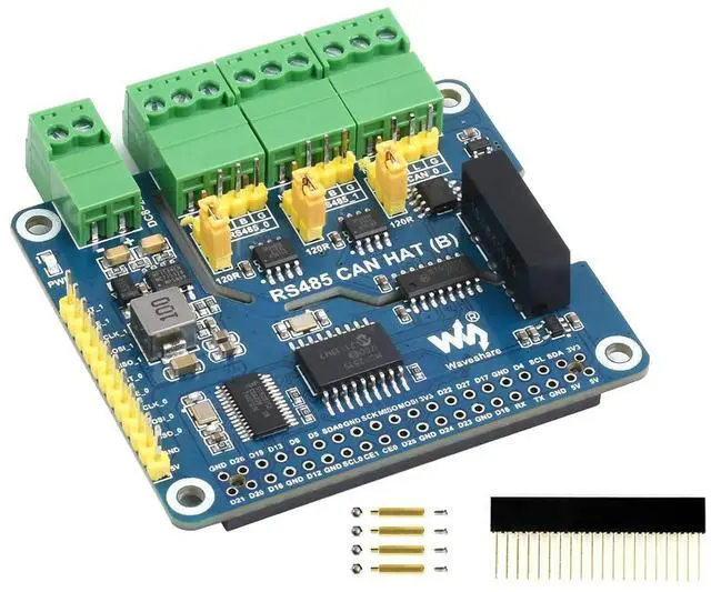 Main image of RS485 CAN HAT for Raspberry Pi, Expand 2-Ch RS485 and 1-Ch CAN, SPI Communication, Industrial Grade Isolation Protections