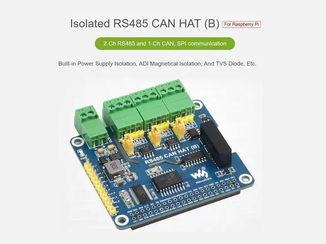 Alt view image 3 of 7 - RS485 CAN HAT for Raspberry Pi, Expand 2-Ch RS485 and 1-Ch CAN, SPI Communication, Industrial Grade Isolation Protections
