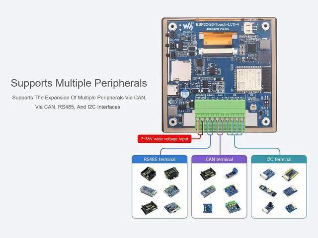 Alt view image 6 of 7 - ESP32-S3 4inch LCD Touch Screen Development Board onboard 480×480 5-Point Touch Display, 32-Bit LX7 Dual-Core Processor, Support 2.4GHz Wi-Fi&Bluetooth 5, Expansion of Multiple Peripherals