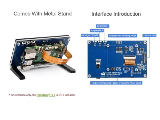 Alt view image 6 of 7 - 5inch DSI LCD Touch Display for Raspberry Pi 5/4B/CM4/3B+/3A+/3B/CM3+/CM3, 1024x600 Pixels 5inch Capacitive Touch Screen, IPS Panel, DSI Interface, Driver-Free