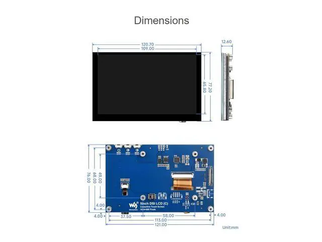 Alt view image 7 of 7 - 5inch DSI LCD Touch Display for Raspberry Pi 5/4B/CM4/3B+/3A+/3B/CM3+/CM3, 1024x600 Pixels 5inch Capacitive Touch Screen, IPS Panel, DSI Interface, Driver-Free