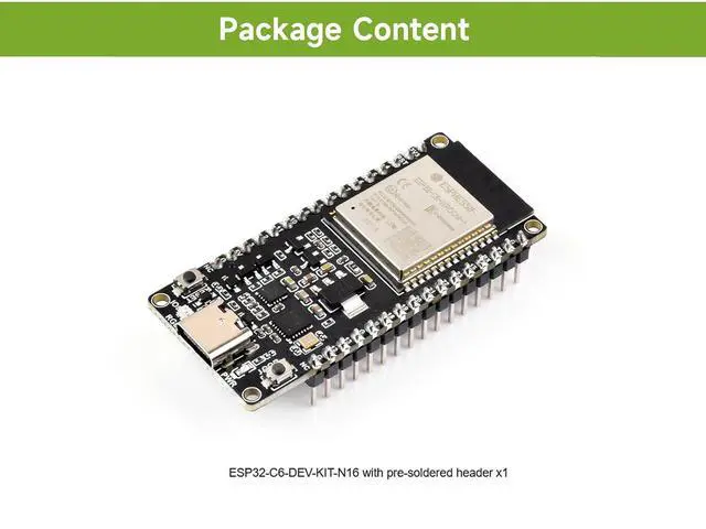 Alt view image 7 of 7 - ESP32-C6 RISC-V Microcontroller Dev Board, Integrated WiFi 6, IEEE 802.15.4 (Zigbee 3.0&Thread) and BLE 5, Adopt ESP32-C6-WROOM-1-NX Series Module, 16M Flash, with Pre-soldered Header