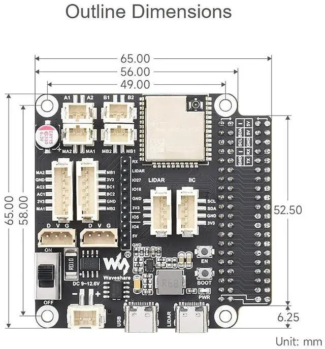 Alt view image 7 of 7 - General Driver Board for Robots, Based on ESP32, Rich Peripheral Interfaces, Support WiFi, Bluetooth and ESP-Now Communications, Compatible with Raspberry Pi and Jetson Nano