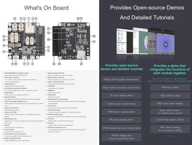 Alt view image 6 of 7 - General Driver Board for Robots, Based on ESP32, Rich Peripheral Interfaces, Support WiFi, Bluetooth and ESP-Now Communications, Compatible with Raspberry Pi and Jetson Nano