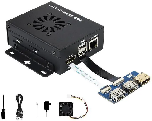 Main image of Mini-Computer Based on Raspberry Pi Compute Module 4 (NOT Included), CM4-IO-BASE-A (Lite Ver.) Inside, Metal Case, with Cooling Fan, USB HDMI Adapter, FFC Cables, USB-A to USB-C Cable etc.