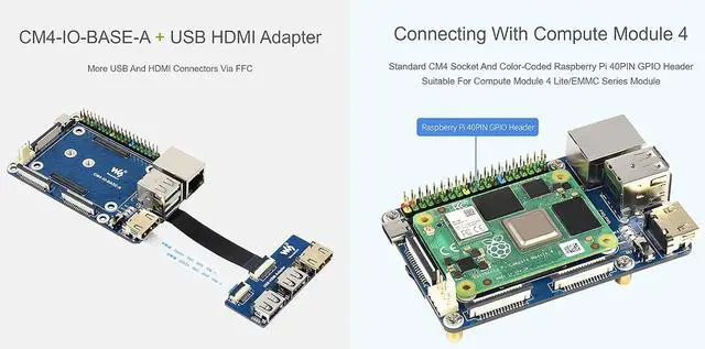 Alt view image 3 of 7 - for Raspberry Pi Compute Module 4 Base Board Accessories Kit, Include CM4-IO-BASE-A (Lite Ver.), USB HDMI Adapter, FFC Cable and USB-A to USB-C Cable, More USB and HDMI Connectors via FFC