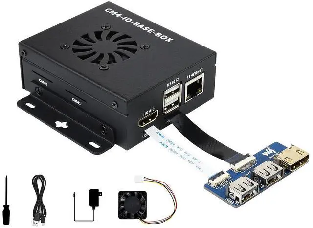 Main image of Mini-Computer Based on Raspberry Pi Compute Module 4 (NOT Included), CM4-IO-BASE-B (Full Ver.) Inside, Metal Case, with Cooling Fan, USB HDMI Adapter, FFC Cables, USB-A to USB-C Cable etc.