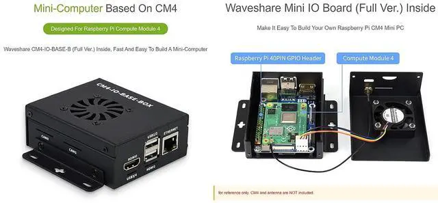 Alt view image 3 of 7 - Mini-Computer Based on Raspberry Pi Compute Module 4 (NOT Included), CM4-IO-BASE-B (Full Ver.) Inside, Metal Case, with Cooling Fan, USB HDMI Adapter, FFC Cables, USB-A to USB-C Cable etc.