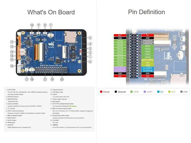 Alt view image 7 of 7 - ESP32-S3 3.5inch LCD Touch Display Development Board, 320×480 262K Color IPS Screen, QSPI Interface, Onboard Camera Interface, Integrated Audio Input and Output, Supports AI Speech Interaction