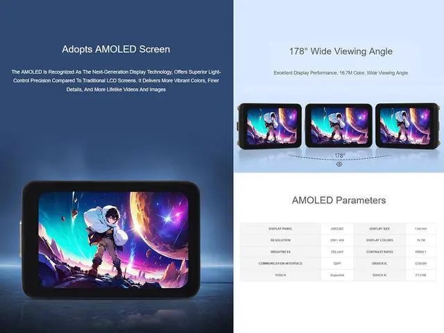Alt view image 3 of 7 - ESP32-S3 1.64inch AMOLED Touch Display Development Board, 280×456 Resolution, 16.7M Color, QSPI Interface, Wi-Fi and BLE-5 Support, Onboard 6-Axis IMU, TF Card Slot, USB, UART, I2C, etc.