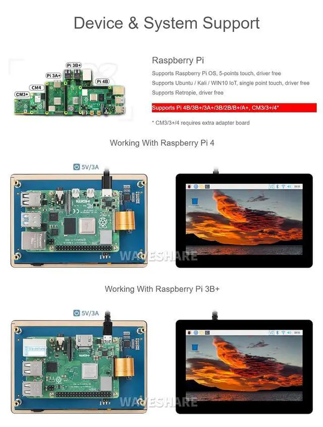Alt view image 4 of 7 - 5inch IPS Touchscreen for Raspberry Pi DSI LCD Screen 800×480 Capacitive Touch Display Support Raspberry Pi 4B 3B+ 3A+ 3B 2B B+ A+ CM3/3+/4 Compatible with RasPi OS/Ubuntu/Kali/WIN10 IoT/Retropie