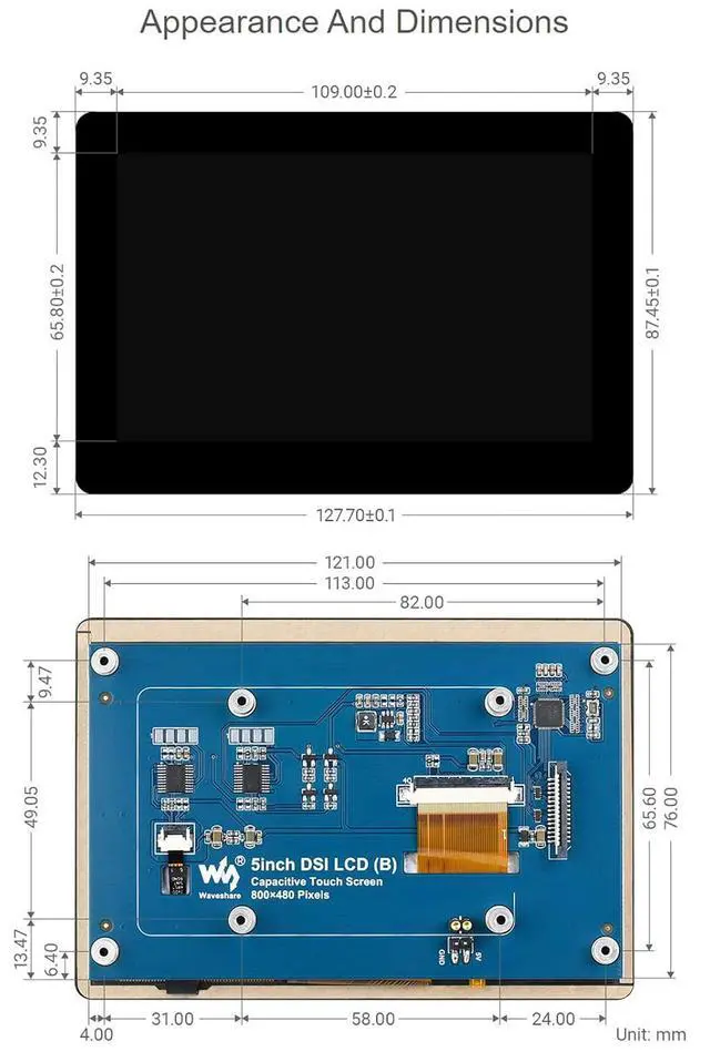 Alt view image 7 of 7 - 5inch IPS Touchscreen for Raspberry Pi DSI LCD Screen 800×480 Capacitive Touch Display Support Raspberry Pi 4B 3B+ 3A+ 3B 2B B+ A+ CM3/3+/4 Compatible with RasPi OS/Ubuntu/Kali/WIN10 IoT/Retropie