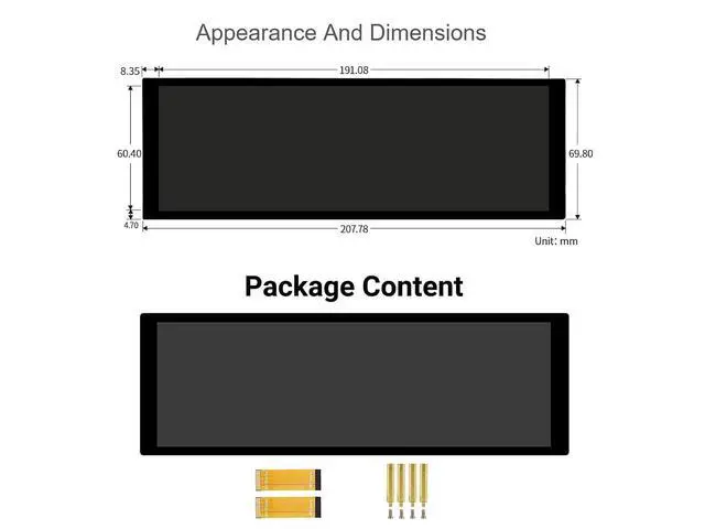 Alt view image 7 of 7 - 7.9inch Touchscreen Display for Raspberry Pi 4B/3B+/3A+, 480×1280 Resolution IPS Screen, DSI Interface, Capacitive Touch Panel Support up to 5 Points Touch