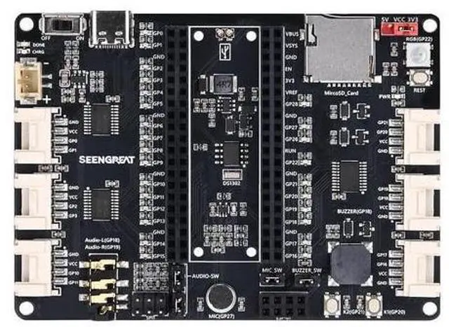 Main image of Pico Expansion Mini Board for Raspberry Pi Pico - Compatible Development Board with Rich I/O Ports, RGB LED, Micro SD, Audio, Mic, DS1302, Power Charging and Grove Connectors