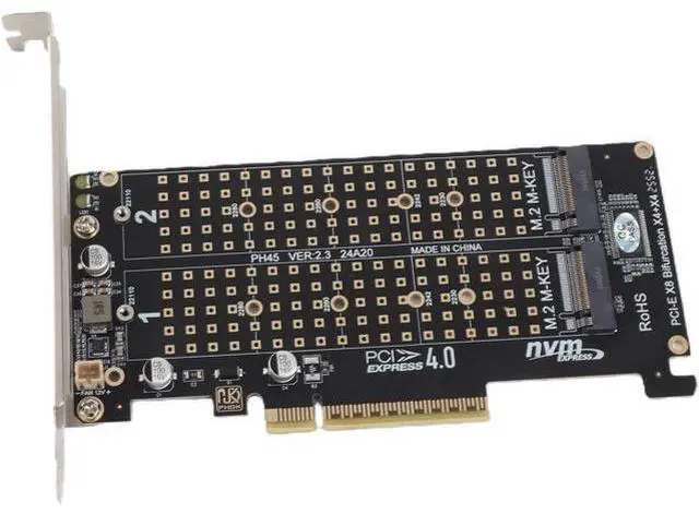 Main image of Adapter Card with 2 x 32Gbps Expansion Cards, M.2 NVMe SSD to PCIE X8 M Key Hard Drive Converter Reader Expansion Card, Support Full Speed NVME SSD/M.2 PCIE(ph45)
