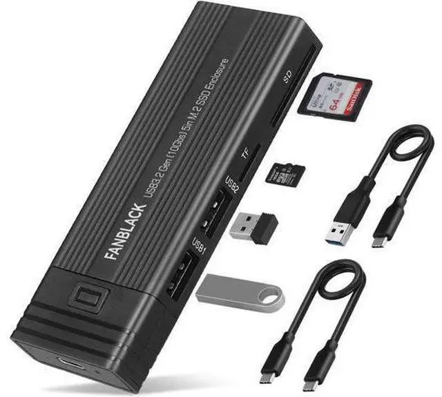 Main image of M.2 NVMe SSD Enclosure Adapter Tool-Free, USB 3.2 Gen 2 10Gbps HDD Adapter MKey(B+M Key) SSD Reader, with 2 Port USB Type-A and SD/TF Cardread, Support UASP Trim for 2242/2260/2280