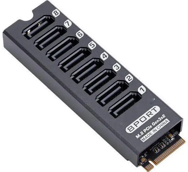 Main image of M.2 to Serial ATA 3.0 Adapter, 8 Port SATA Expansion Card, PCIe 3.0 x2 16Gbps to SATA III 6Gbps Converter, ASM1166 Chip, Aluminum Heatsink, Plug and Play