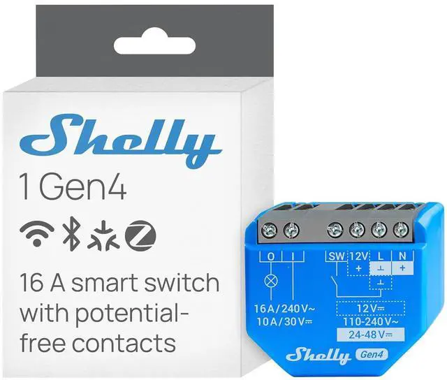 Main image of Shelly 1 Gen4, Smart Wi-Fi, Zigbee & Matter Relay Switch with Dry Contacts | Home Automation, Alexa, SmartThings, Google Home, Home Assistant, Apple HomeKit Compatible, Garage Door Opener