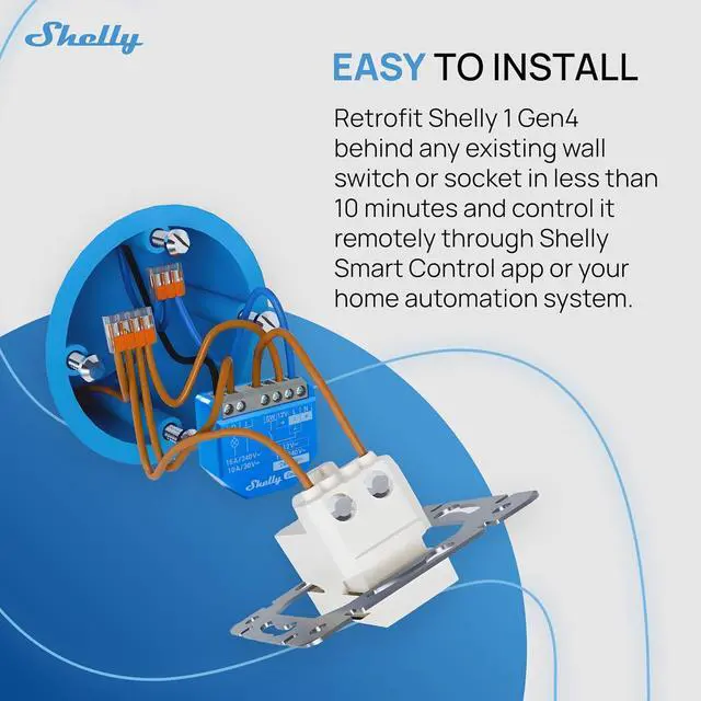 Alt view image 3 of 7 - Shelly 1 Gen4, Smart Wi-Fi & Matter Relay Switch with Dry Contacts, 2 Pack | Wi-Fi, Zigbee and Matter, Dry Contacts, 1-Channel 16A, Alexa, SmartThings, Google Home, Apple HomeKit Compatible