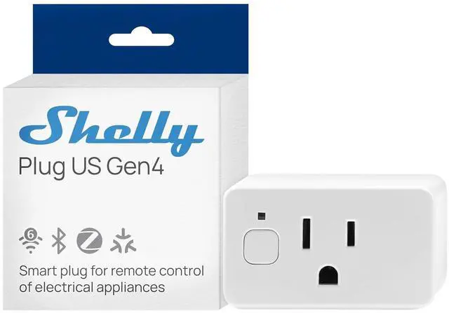 Main image of Shelly Smart Plug UL, WiFi, Bluetooth, Zigbee, Matter Outlet with Power Metering, Works with HomeKit, Google Home, Alexa, Home Assistant, Smart Socket, Easy Setup, Remote Control, Plug US Gen4 White