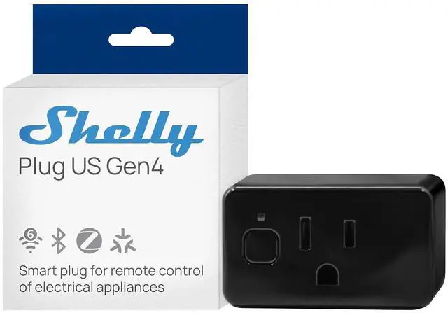 Main image of Shelly Smart Plug UL, WiFi, Bluetooth, Zigbee, Matter Outlet with Power Metering, Works with HomeKit, Google Home, Alexa, Home Assistant, Smart Socket, Easy Setup, Remote Control, Plug US Gen4 Black