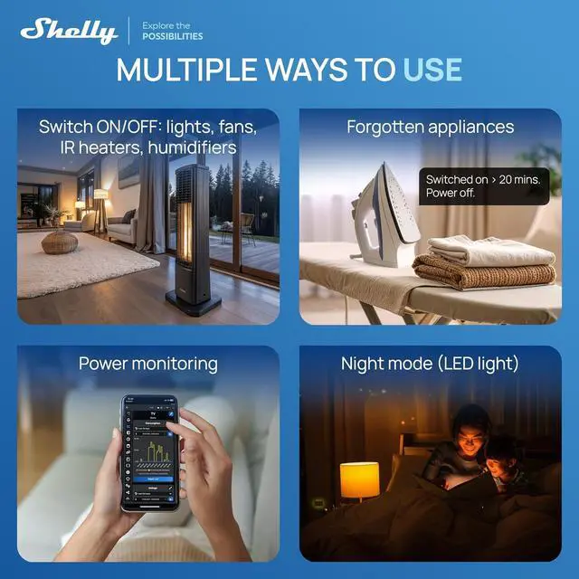 Alt view image 7 of 7 - Shelly Smart Plug UL, WiFi, Bluetooth, Zigbee, Matter Outlet with Power Metering, Works with HomeKit, Google Home, Alexa, Home Assistant, Smart Socket, Easy Setup, Remote Control, Plug US Gen4 White