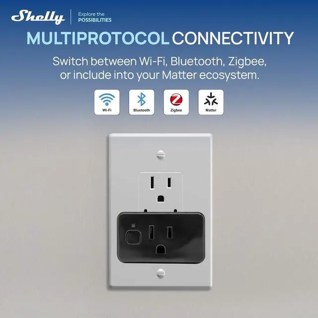 Alt view image 3 of 7 - Shelly Smart Plug UL, WiFi, Bluetooth, Zigbee, Matter Outlet with Power Metering, Works with HomeKit, Google Home, Alexa, Home Assistant, Smart Socket, Easy Setup, Remote Control, Plug US Gen4 Black