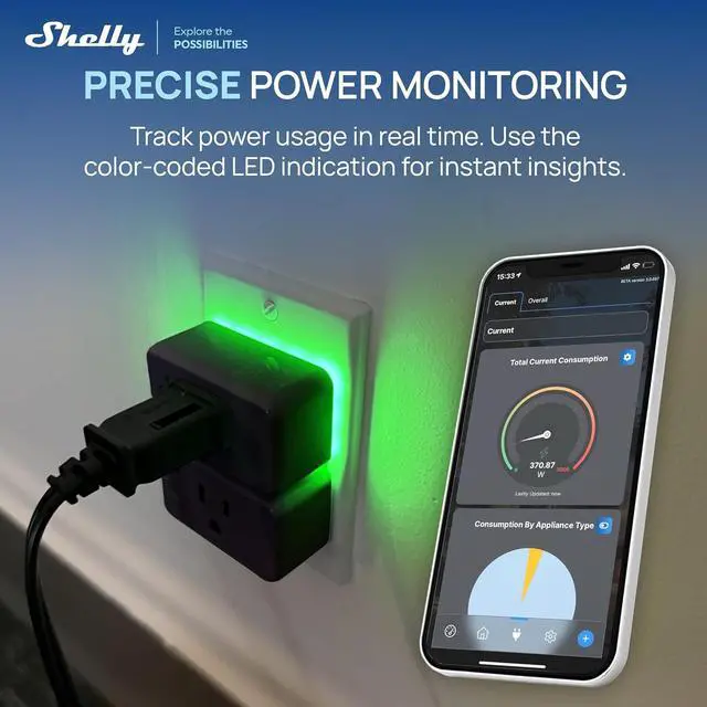 Alt view image 5 of 7 - Shelly Smart Plug UL, WiFi, Bluetooth, Zigbee, Matter Outlet with Power Metering, Works with HomeKit, Google Home, Alexa, Home Assistant, Smart Socket, Easy Setup, Remote Control, Plug US Gen4 Black