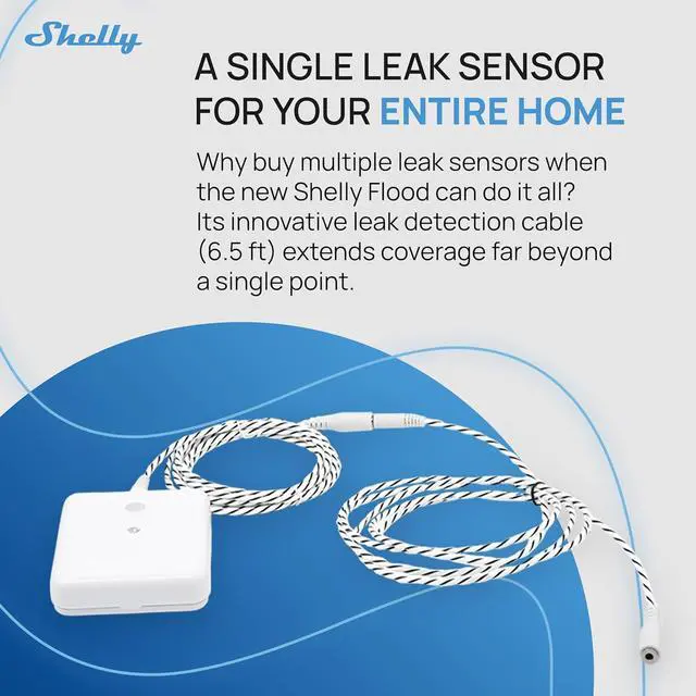 Alt view image 5 of 7 - Shelly Flood Gen4, WiFi, Bluetooth, Zigbee, Matter Smart Flood Sensor with Leak Sensor Cable, Alexa, SmartThings, Google Home, Apple HomeKit Compatible, Flood and Rain Detection, Easy to Use, IP44