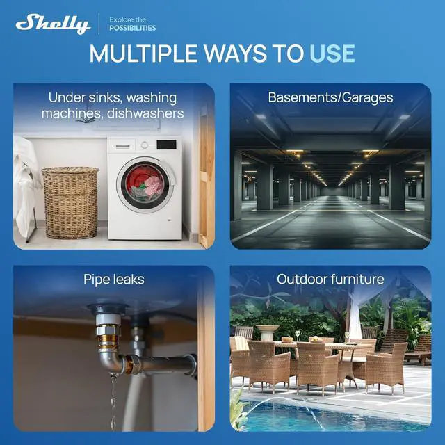 Alt view image 7 of 7 - Shelly Flood Gen4, WiFi, Bluetooth, Zigbee, Matter Smart Flood Sensor with Leak Sensor Cable, Alexa, SmartThings, Google Home, Apple HomeKit Compatible, Flood and Rain Detection, Easy to Use, IP44