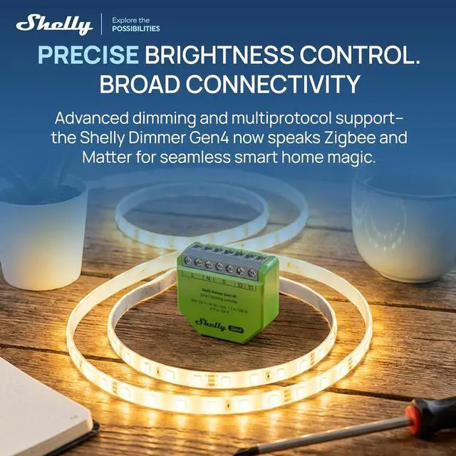 Alt view image 4 of 7 - Shelly Dimmer Gen4 US UL, WiFi, Matter, Bluetooth, Zigbee Smart Dimming, Compatible with Matter, Home Assistant, Alexa, Google Home, HomeKit, Support LED Strips & Lamps, No Hub Required, Easy Control