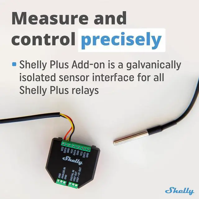 Alt view image 4 of 7 - Shelly Plus Add-On | Wi-Fi & Bluetooth Add-On for Shelly Plus Devices | Measure Temperature and Humidity | Home Automation | Works with Alexa & Google Home | iOS Android App | No Hub | Digital Sensor