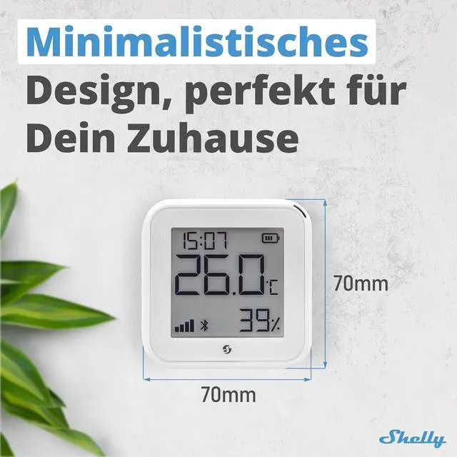 Alt view image 2 of 7 - Shelly H&T Gen3 White Smart Wi-Fi & Bluetooth Temperature & Humidity Sensor | Smart Wi-Fi & Bluetooth, with Remote App Control, Smart Scenes, LCD Display, Notification Alerts, Free Data Storage Export