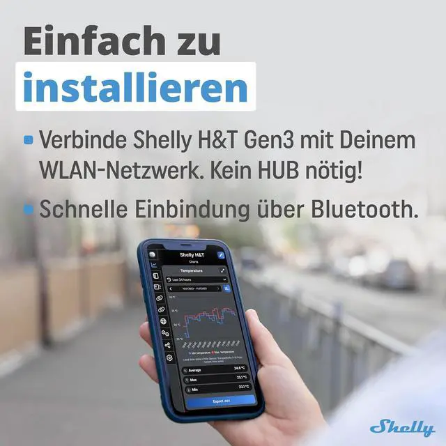 Alt view image 3 of 7 - Shelly H&T Gen3 White Smart Wi-Fi & Bluetooth Temperature & Humidity Sensor | Smart Wi-Fi & Bluetooth, with Remote App Control, Smart Scenes, LCD Display, Notification Alerts, Free Data Storage Export