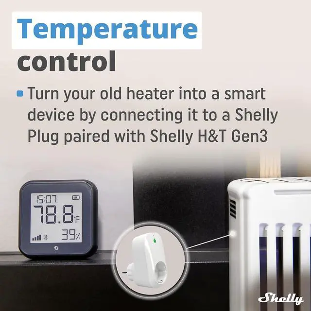 Alt view image 2 of 7 - Shelly H&T Gen3 Black Smart Wi-Fi & Bluetooth Temperature & Humidity Sensor | Wi-Fi and Bluetooth, Remote App Control & Monitoring, Smart Scenes, Notification Alerts, LCD Display, Data Storage Export