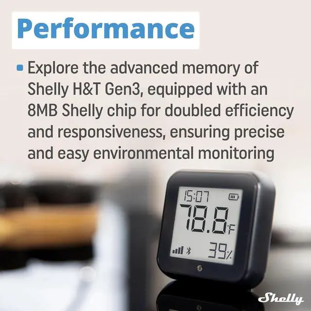 Alt view image 5 of 7 - Shelly H&T Gen3 Black Smart Wi-Fi & Bluetooth Temperature & Humidity Sensor | Wi-Fi and Bluetooth, Remote App Control & Monitoring, Smart Scenes, Notification Alerts, LCD Display, Data Storage Export
