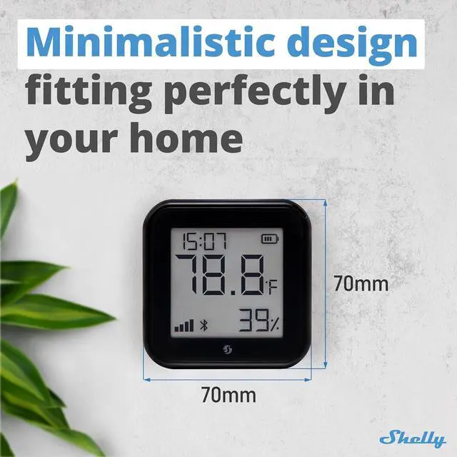 Alt view image 6 of 7 - Shelly H&T Gen3 Black Smart Wi-Fi & Bluetooth Temperature & Humidity Sensor | Wi-Fi and Bluetooth, Remote App Control & Monitoring, Smart Scenes, Notification Alerts, LCD Display, Data Storage Export