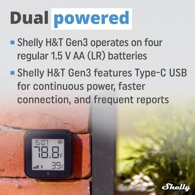 Alt view image 7 of 7 - Shelly H&T Gen3 Black Smart Wi-Fi & Bluetooth Temperature & Humidity Sensor | Wi-Fi and Bluetooth, Remote App Control & Monitoring, Smart Scenes, Notification Alerts, LCD Display, Data Storage Export
